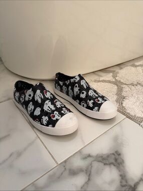 Native Shoes Black Slip-On Flats with White Toe and Red Accents